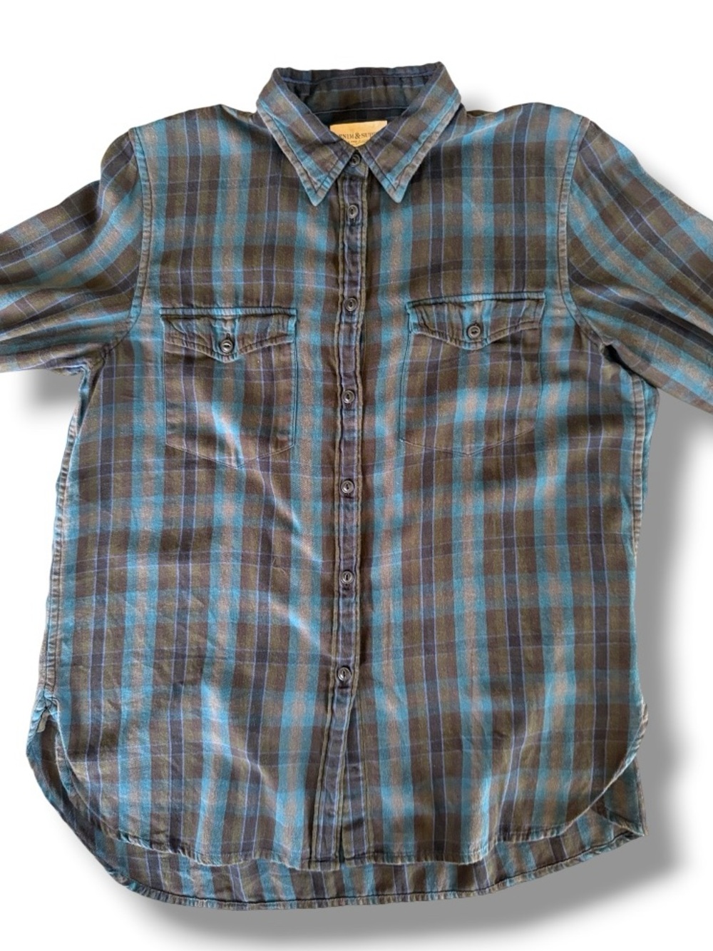 Denim & Supply x Ralph Lauren Blue/Brown Plaid Cotton Flannel Shirt Size Medium - Picture 7 of 11